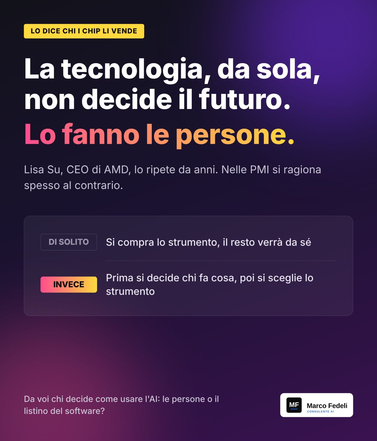 La tecnologia, da sola, non decide il futuro. Lo fanno le persone.